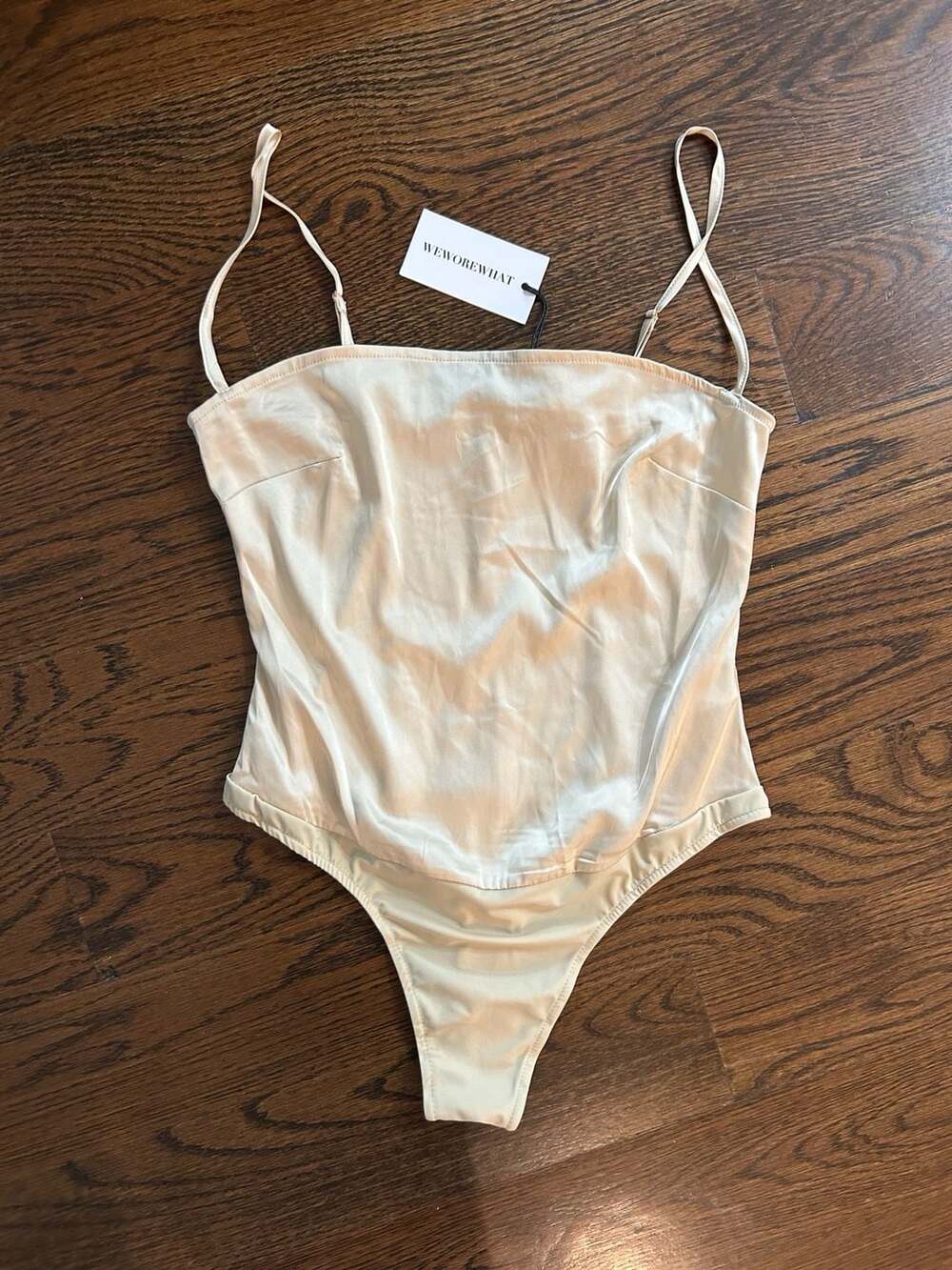 Weworewhat Strappy Bodysuit Size S Creme Bruilee NWT